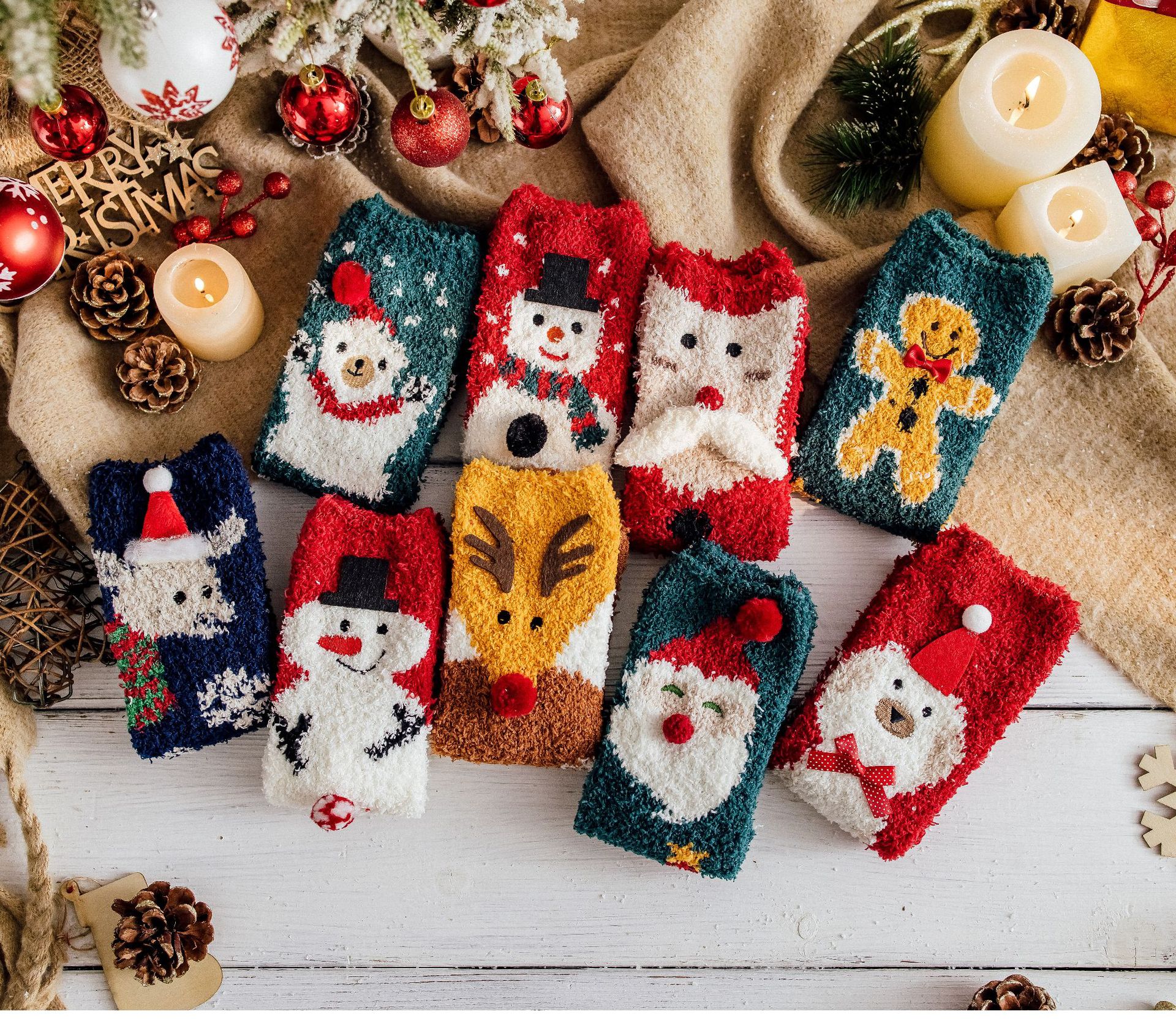 540g Weight Sock Classification Women's Fashion Santa Claus Snowman Snowflake Coral Fleece Jacquard Crew Socks