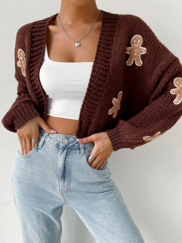 Cross-border foreign trade Amazon TEMU source factory: Women's Knitted Sweater with Cookie-Pattern Design, Short Cardigan for Spring and Autumn