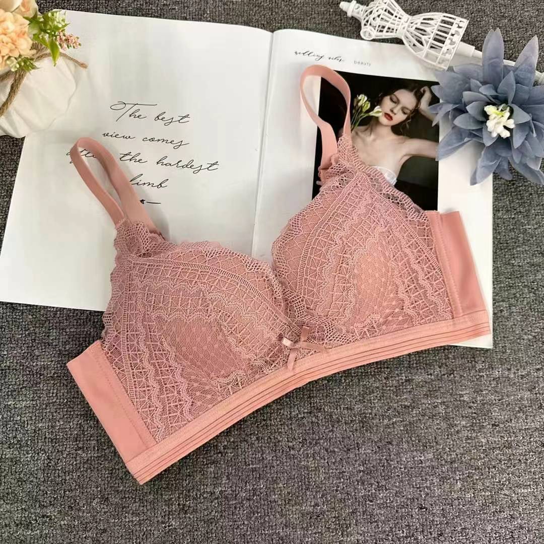 Nuevo sujetador de encaje francés de moda de encaje jacquard transpirable y cómodo ajustable anti-caída se reúne en tres filas de botones image 4