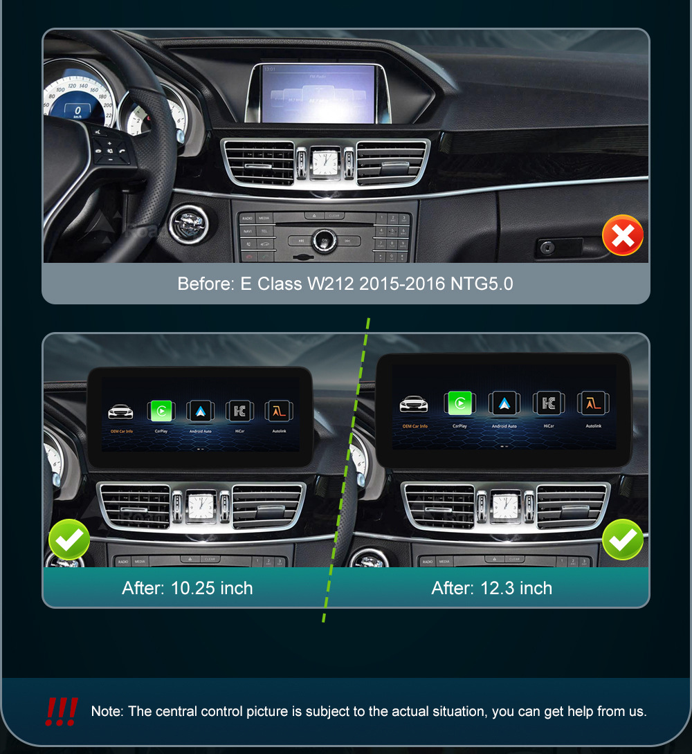RoadTop wireless CarPlay screen for Mercedes-Benz E-Class NTG4.0/4.5/5.0 display