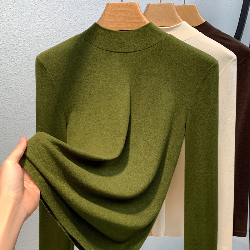 Collar del soporte de terciopelo que basa la camisa para las mujeres 2023 nuevas aminoácidos cepillado piel inferior ropa caliente Cintura interior apretado top image 9