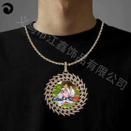 欧美时尚新款麦穗圆形相框实心照片吊坠记忆相框吊坠情侣项链