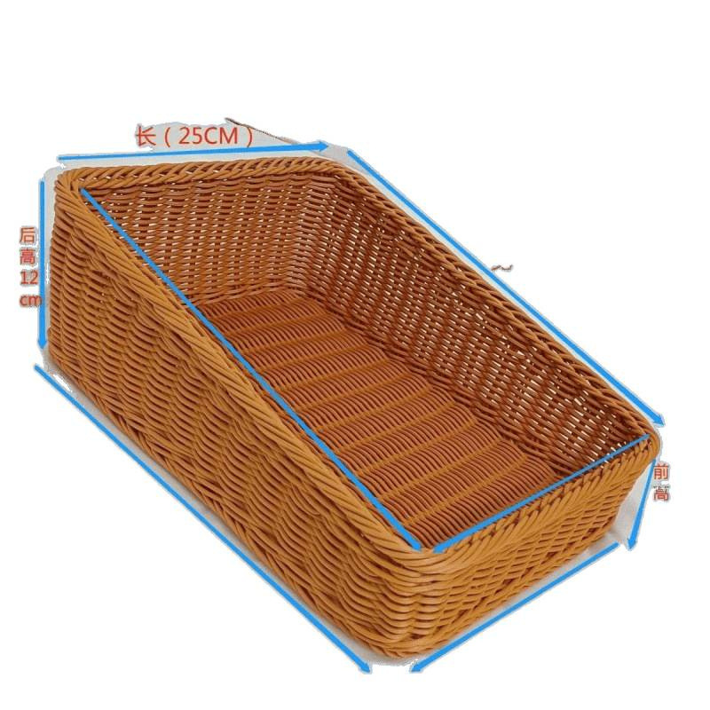 imitación de caña trenzada cesto de almacenamiento inclinado cesto de exhibición de plástico frutas de exhibición de verduras acabado trenzado cesto casero cuadrado inclinado