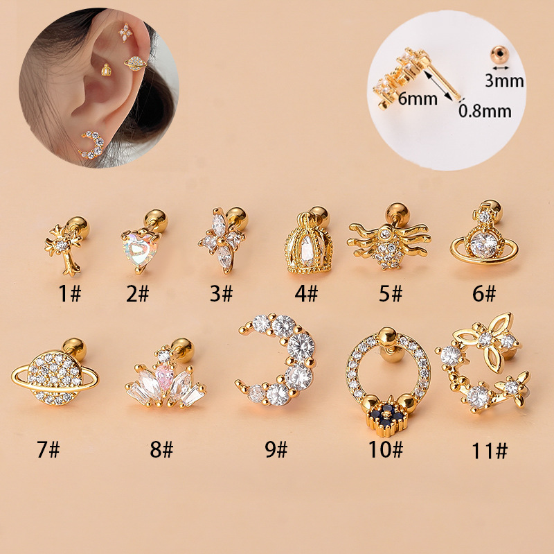 Simple Style Moon Copper Plating Inlay Zircon Ear Studs 1 Piece display picture 1