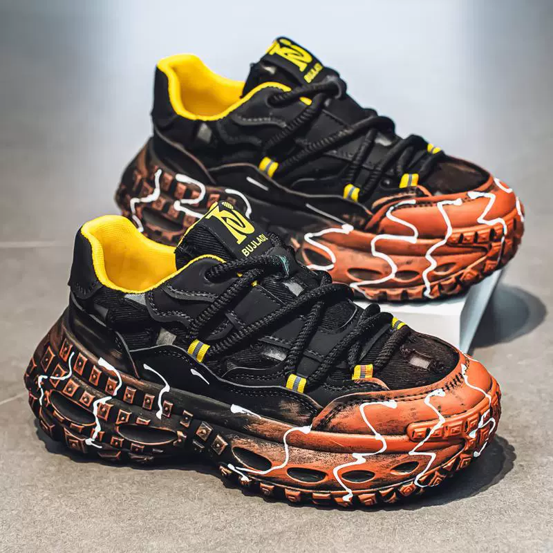 Летняя модная дышащая нескользящая повседневная обувь на толстой подошве, индивидуальная подошва с увеличением высоты, универсальная нескользящая мужская обувь.