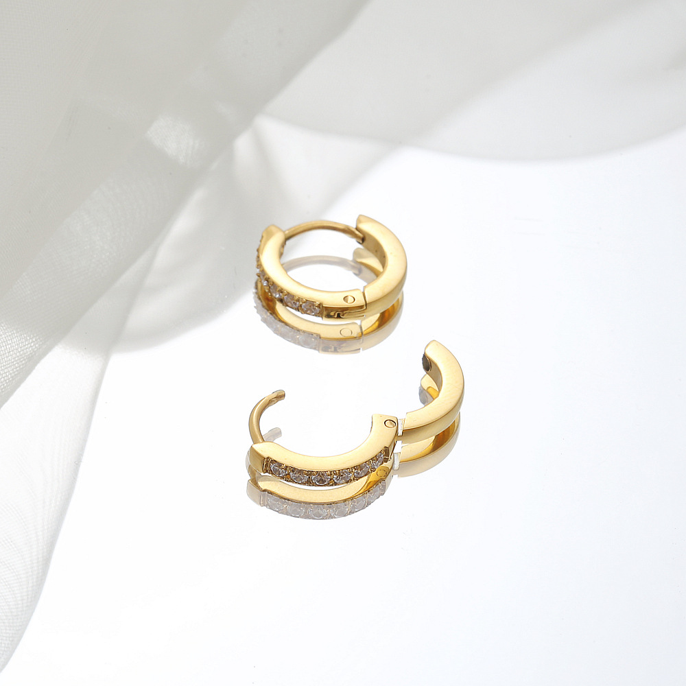 Fashion Geometric Titanium Steel Hoop Earrings Gold Plated Rhinestones Stainless Steel Earrings display picture 3