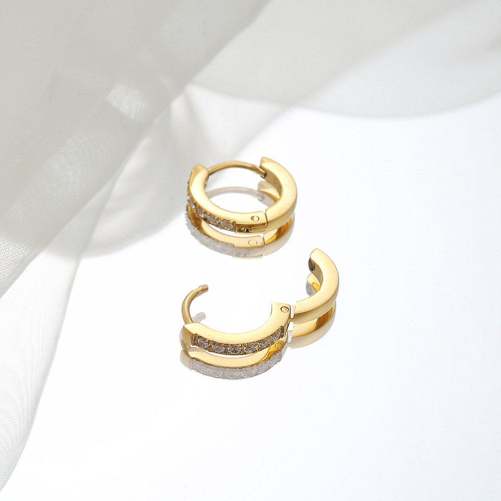 Hoop Earrings Classification 18K Gold Plating Color Fashion Geometric Gold Plated 304 Stainless Steel Rhinestones 18K Gold Plated Stainless Steel Earrings