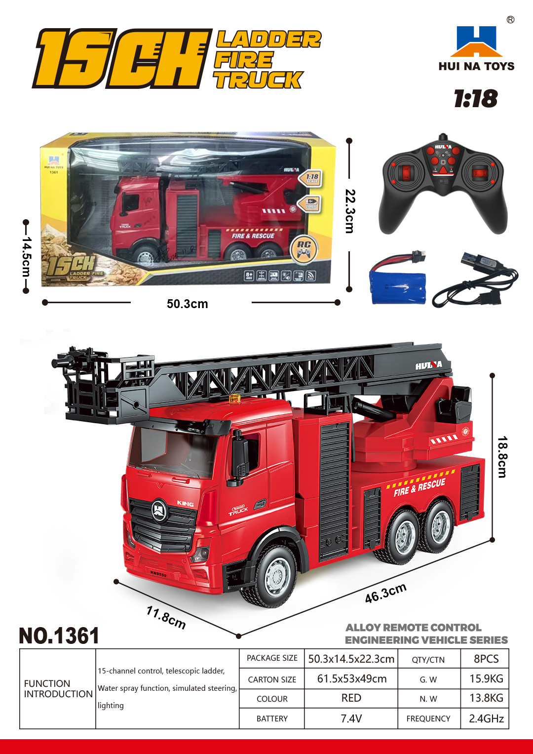 Selección estricta transfronteriza 1: 18 aleación de simulación eléctrica carro plano camión de bomberos camión de ingeniería camión juguetes de control remoto