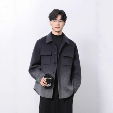 男中长款呢子风衣秋冬季新款渐变冬季西装感双面呢羊毛外套高级感