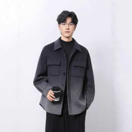 男中长款呢子风衣秋冬季新款渐变冬季西装感双面呢羊毛外套高级感