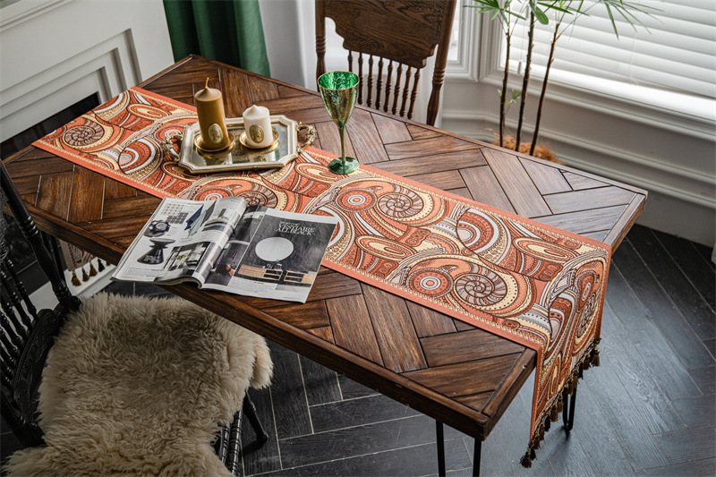 American Retro Jacquard Table Runner With Tassels Ethnic Style_voghion.com