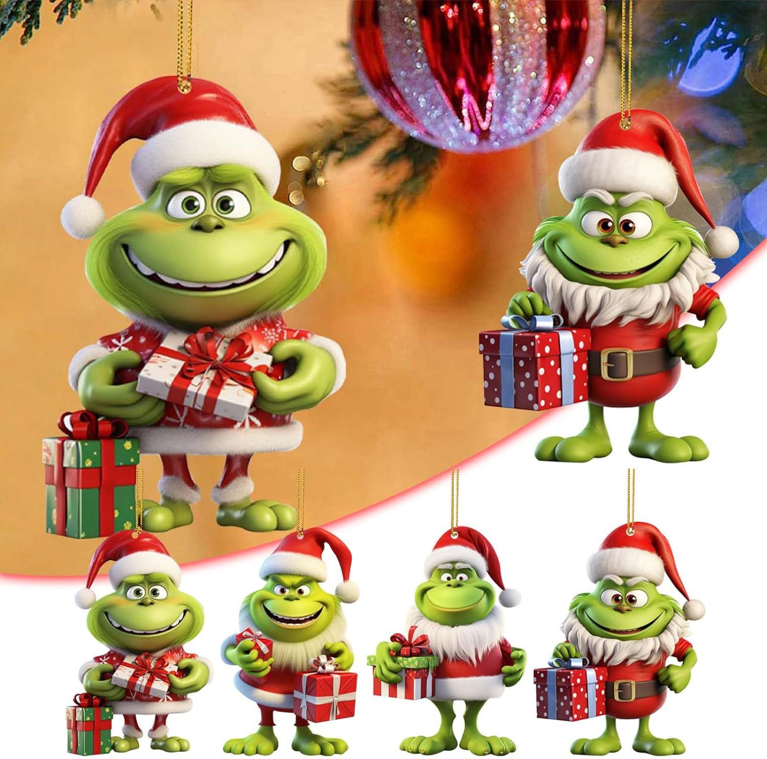 Transfronterizo Amazon nueva decoración navideña Grinch serie árbol de Navidad colgante acrílico adornos para el hogar image 1