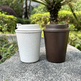 跨境欧美双层水杯迷你便携小麦秸秆时尚简约车载咖啡杯塑料奶茶杯