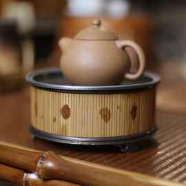 锡茶盘 纯锡包湘妃竹手工壶承干泡台茶船潮州工夫茶具