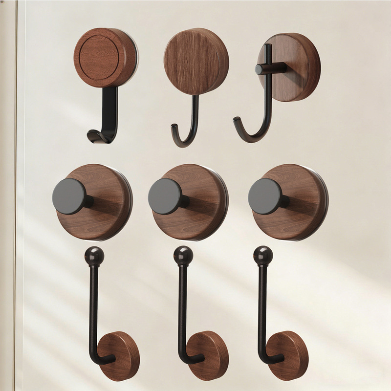 Solid Wood Hooks, No Punching, Load-Bearing Adhesive Hooks, Walnut Color Wall Hanging, Clothes and Hats Hanging on the Wall Behind the Door, Adhesive Hooks Solid Wood Hooks, No Punching, Load-Bearing Adhesive Hooks, Walnut Color Wall Hanging, Clothes and Hats Hanging on the Wall Behind the Door, Adhesive Hooks