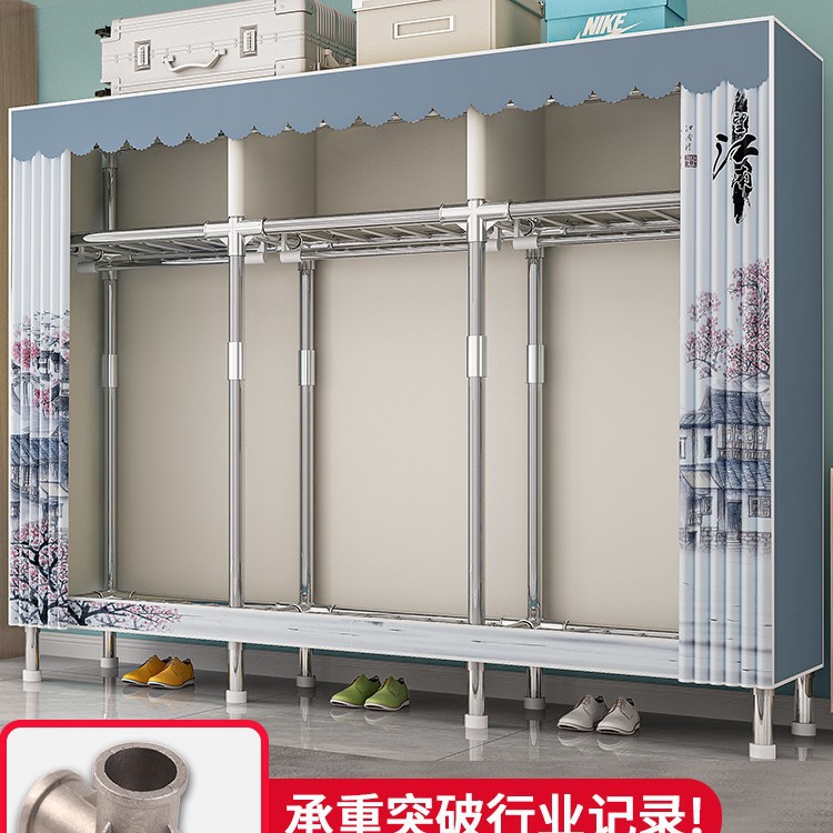 Wardrobe for Home Bedroom, Simple Fabric Wardrobe, Sturdy and Durable, Suitable for Rental Apartments, Small-Sized Hanging Closet Assembly Storage Cabinet