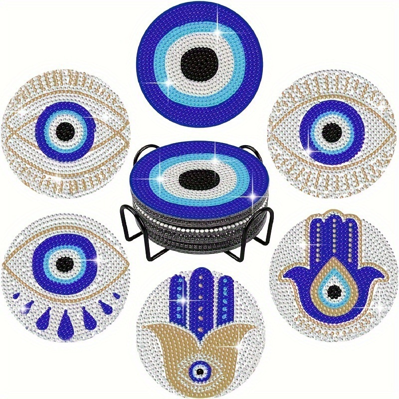 Ventas transfronterizas calientes de 8 piezas de conjunto de cojín de taza de arte de diamante, con soporte, pequeño conjunto de pintura de diamante, adecuado para adultos