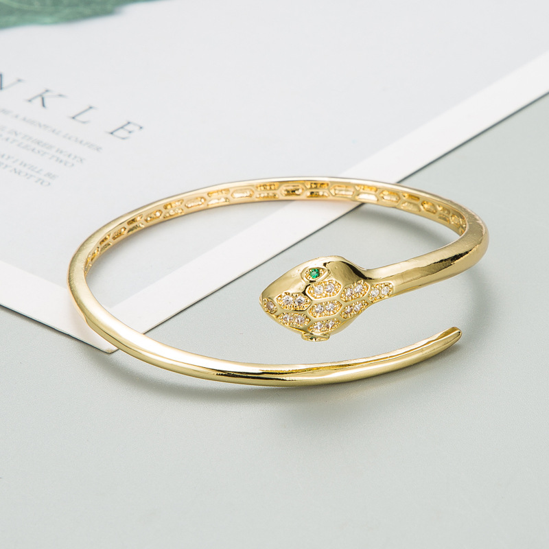 Fashion snake copper zircon open bracelet