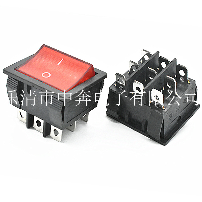 九脚两档带灯电源开关 9脚2档透明红带灯 翘板开关 KCD9 31*36