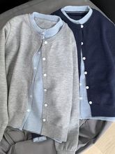 秋季韩系拼接撞色假两件灰色针织开衫外套女慵懒外搭毛衣上衣