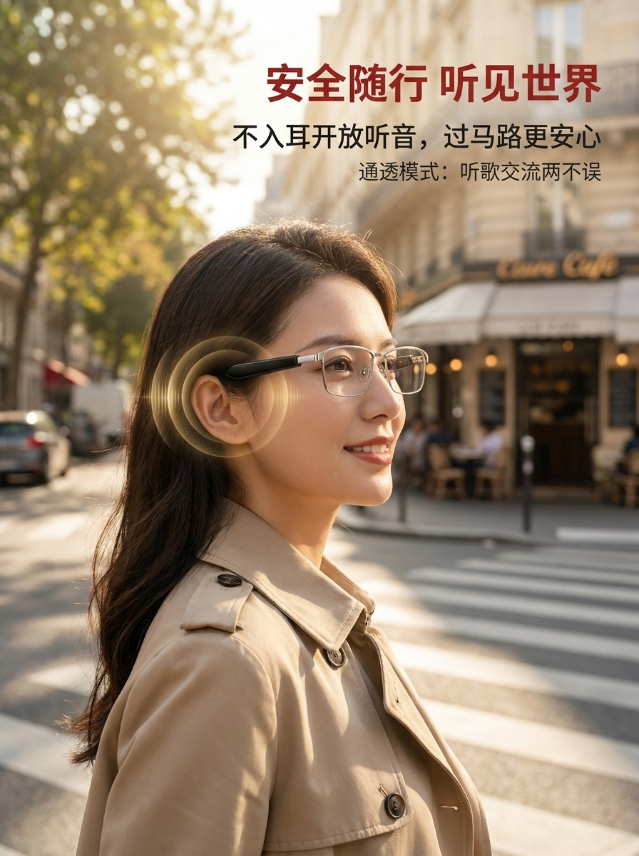 Best-selling Cross-border AI Bluetooth Smart Glasses with Blue Light Protection, Translation, Calling, Music, Open-ear Smart Bluetooth Glasses Earbuds