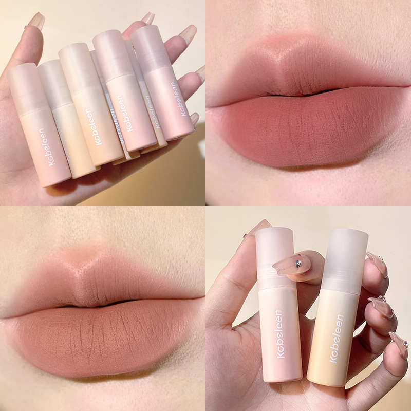 Makeup kobeleen small milk mud lip glaze velvet matte matte non-fading non-stick cup student party nude lip glaze