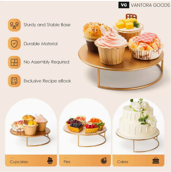 Juego transfronterizo de 3 piezas de soporte de pastel dorado-soporte de pastel dorado anidado-soporte de bocadillos redondo soporte de postre dorado