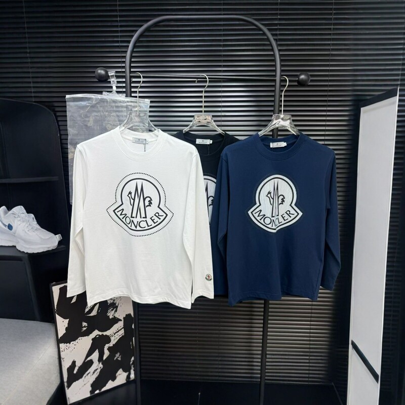 [High-Quality Version] Moncler Printed Long-Sleeve Letter T-Shirt, Unisex, Loose-Fit Casual Top, Round Neck, Versatile