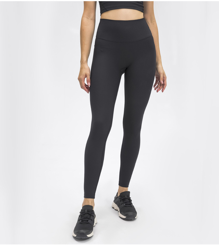 solid color high-elastic high waist threaded crop yoga pants NSDQF127365