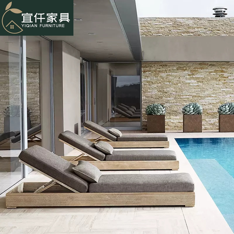 Outdoor Lounge Chairs Teak Lie-down Bed Villa Hotel Swimming Pool Waterproof Courtyard Garden Solid Wood Beach Chairs
