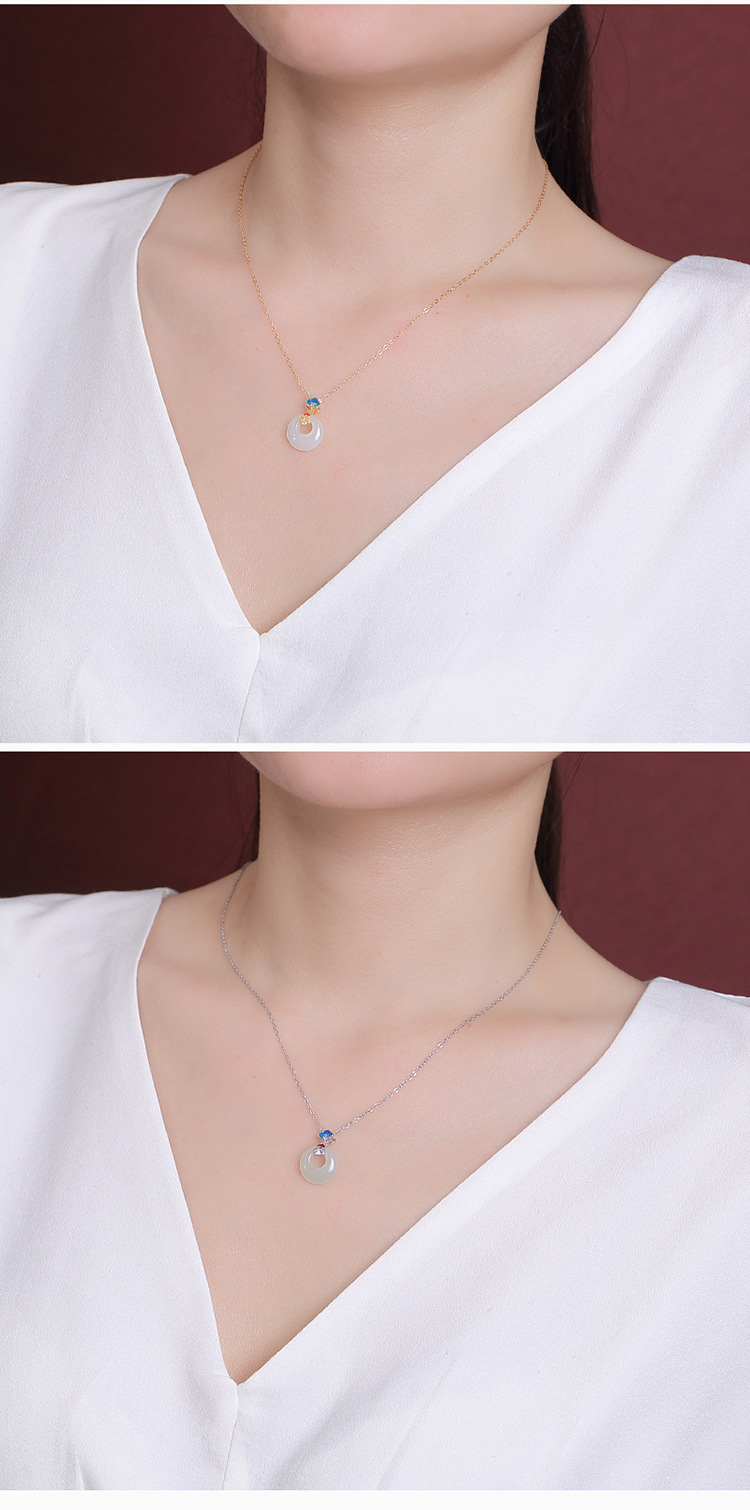 Mặt dây chuyền bạc S925 mạ vàng hình Ruyi khóa an toàn, phong cách quốc gia — Mẫu bạc ngọc bích Hetian (không có dây chuyền) chi tiết 10