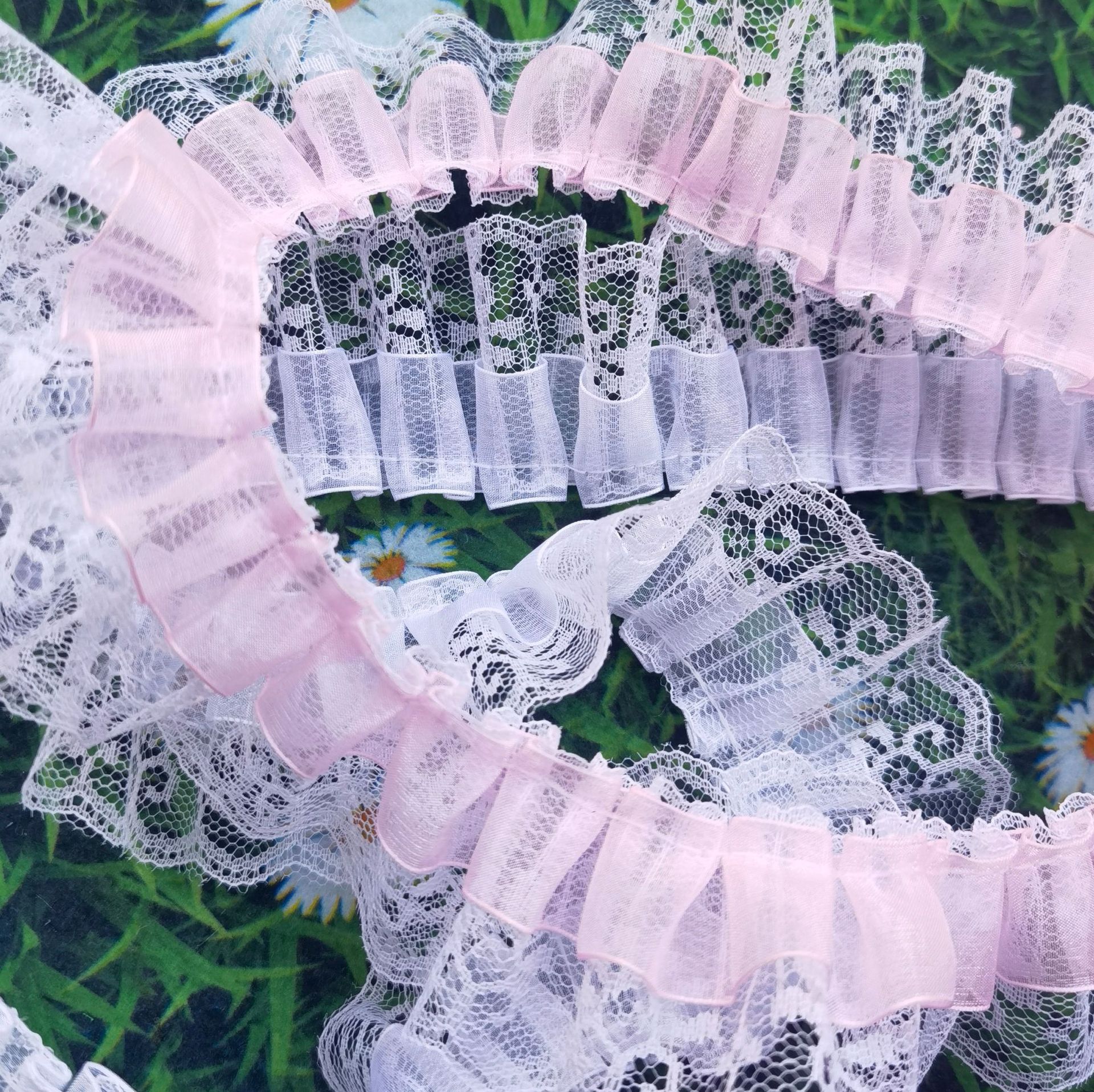 2.5厘米雪沙带5厘米蕾丝花边打皱玩具娃娃头饰压褶花边名族风格