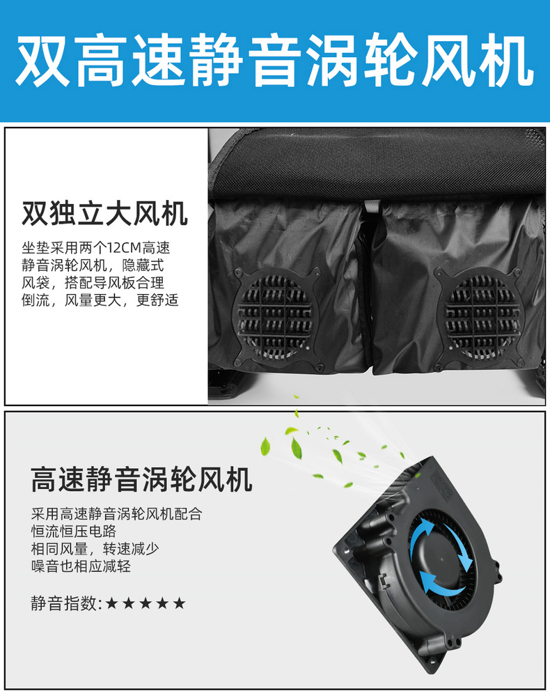 Truck Ventilated Seat Cushion, Car Cooling and Breathable Fan Seat Cushion, Vehicle-Mounted Blower Massage Function Seat Cushion 24V