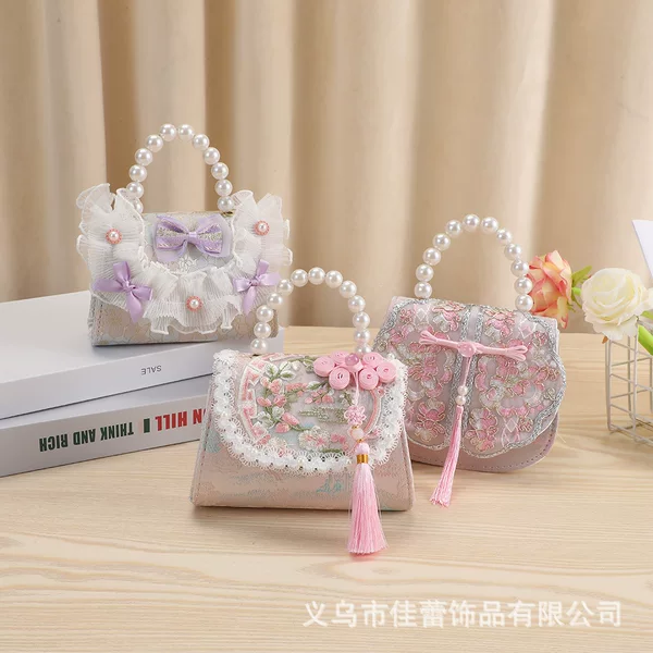 Daifa Children's Bag Girl's Western-style Pearl Handbag Princess Baby's New Chinese National Style Shoulder Crossbody Bag