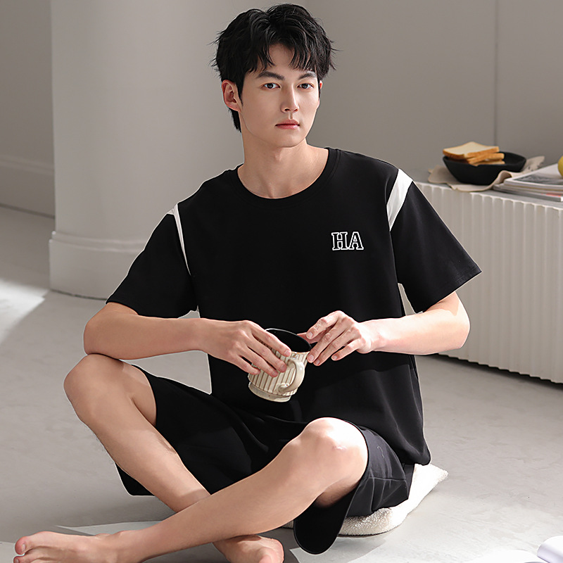 Pijamas de algodón para hombres de verano, pantalones cortos de mangas cortas de verano, pantalones cortos de algodón casero de tamaño grande