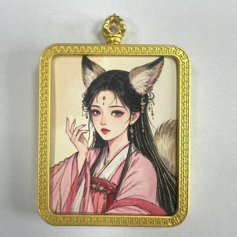 手绘描金莽龙女蛇年狐仙唐卡嘎乌盒九尾道家唐卡套周边吊坠项链|undefined