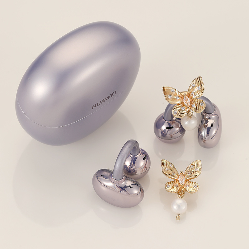 适用于华为freeclip淡水珍珠蝴蝶铜锆耳机夹扣防丢链原创精品配饰