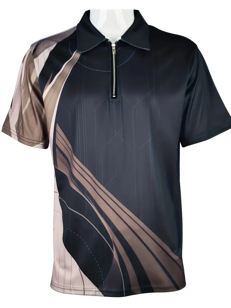 Tendencia de moda Camisa POLO con cremallera suelta y transpirable con ancho de hombro recto de la calle principal de negocios para hombres con estampado digital en 3D