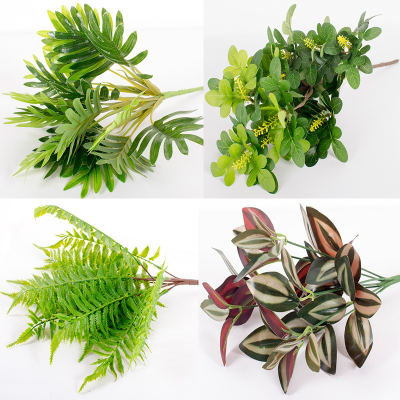 Planta artificial accesorios de pared pequeña hoja de patata dulce hoja de rábano verde planta decoración de la pared accesorios de plantas artificiales