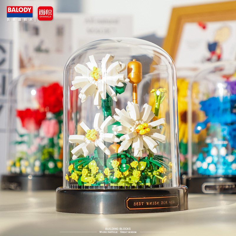 Girasol Rose bouquet en maceta decoración de escritorio regalo la muchacha pequeña partícula bloques montaje imagen juguetes para niños