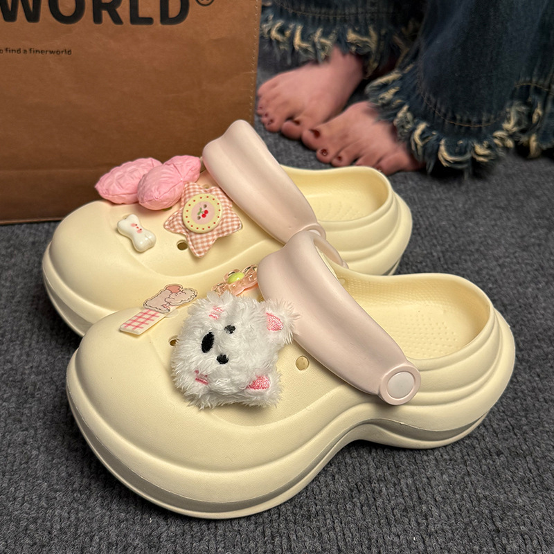 Plush puppy clogs for women, summer outdoor wear, 2025 new model, cute cartoon thick-soled non-slip closed-toe slippers for women Plush puppy clogs for women, summer outdoor wear, 2025 new model, cute cartoon thick-soled non-slip closed-toe slippers for women
