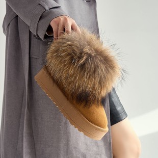 2024 New Fox Fur Snow Boots Women's Fur One Waterproof Non-slip Thick Bottom fleece-lined Thick Short Boots Winter