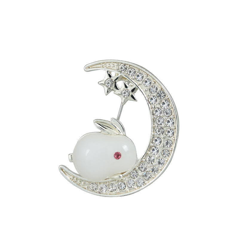 Brooch women moon rabbit brooch wholesale high end anti exposure pin buckle suit fixed clothing accessories collar pin_voghion.com