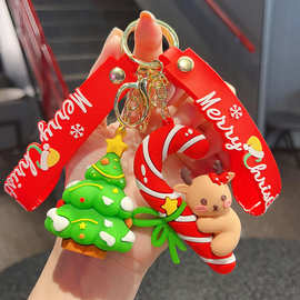 跨境圣诞老人钥匙扣可爱圣诞树小麋鹿圣诞袜子钥匙链男女配饰礼品