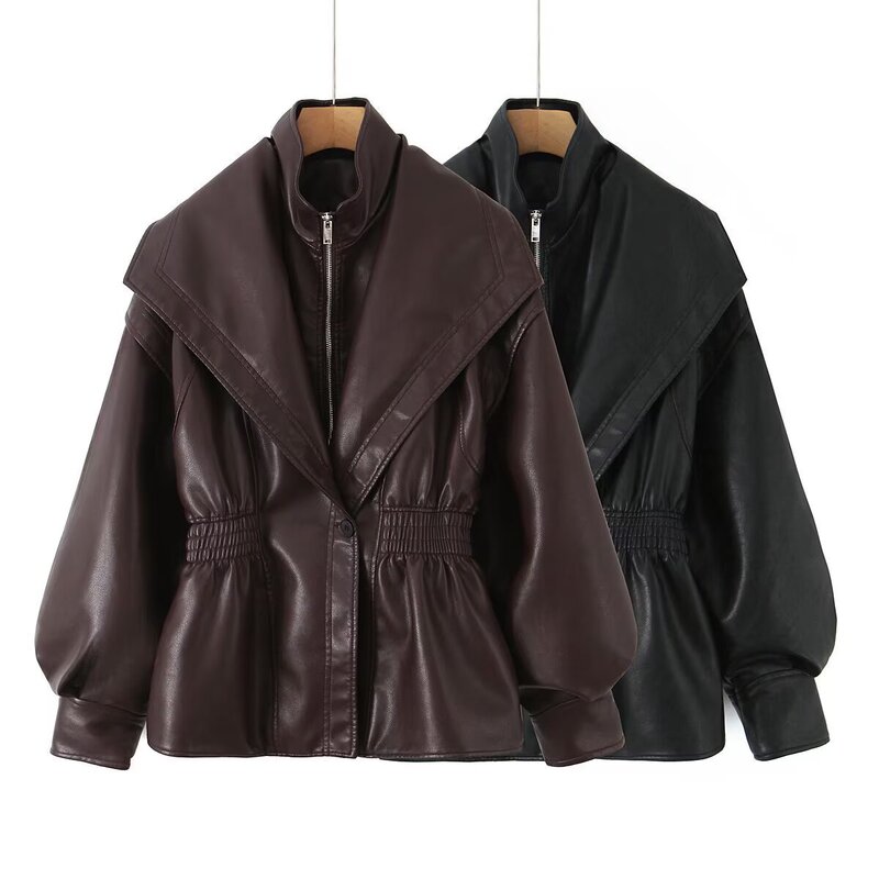 2026 Cross-Border Spring and Autumn European and American Fashion Turn-Down Collar Leather Jacket 2026 Cross-Border Spring and Autumn European and American Fashion Turn-Down Collar Leather Jacket