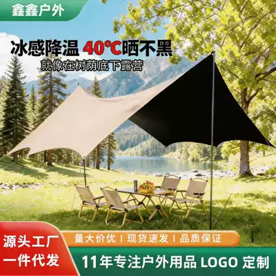 Tent Canopy Camping Sunshade Octagonal Black Glue-Coated Silver Thickened Tarp Sun Protection Shelter Picnic Equipment Black Glue Canopy
