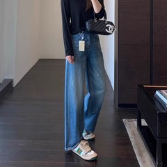 A298271奢华烫钻 高品质牛仔裤高腰宽松显瘦直筒阔腿裤女秋冬新