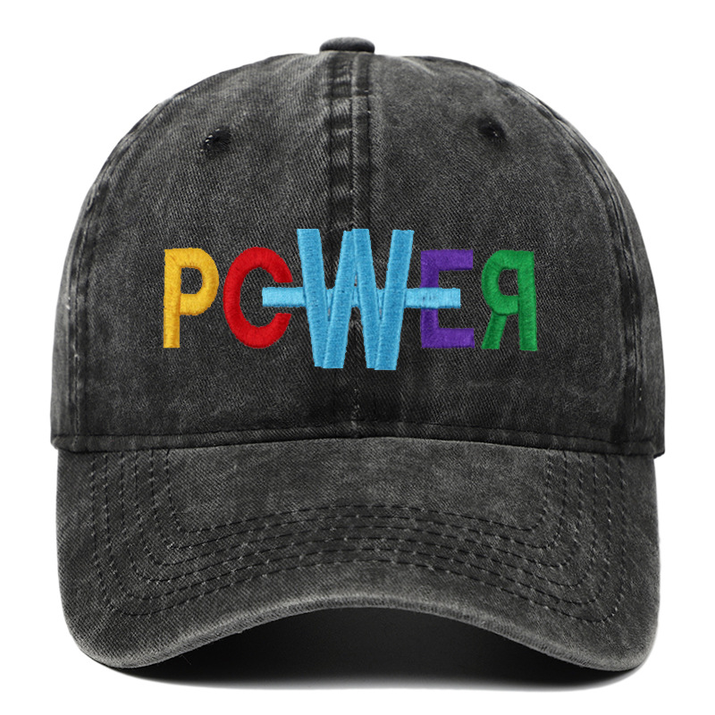 跨境POWER流行彩色字母GD水洗棒球帽刺繡男女復古做舊戶外運動帽