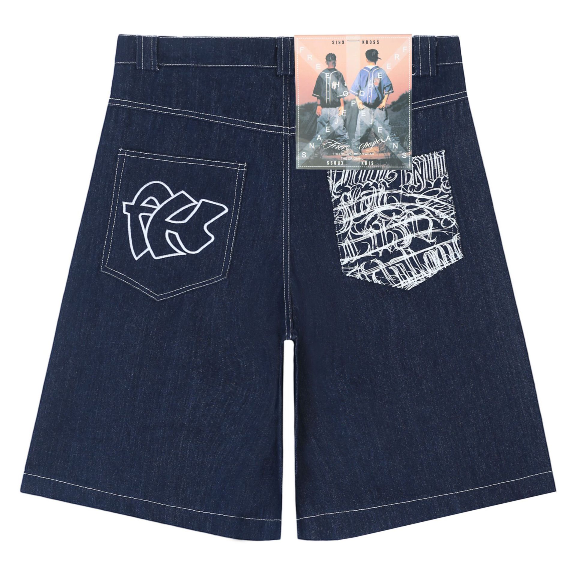 Herr denim shorts chicano stil med blomsterbroderi_voghion.com