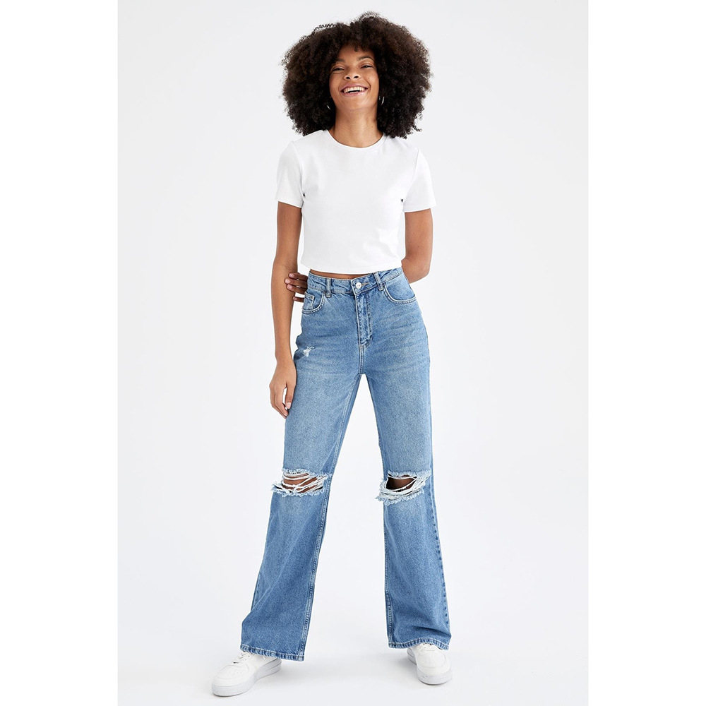 ​​Women's Retro Ripped Wide Leg Jeans – Distressed Drape Floor-Length Denim Pants In Medium Blue, Light Blue & Black​​_mkmklike.com